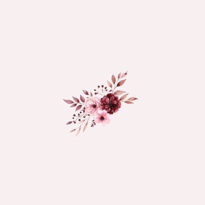 Klassieke trouwkaart uitnodiging in roze met aquarel rozen Achterkant