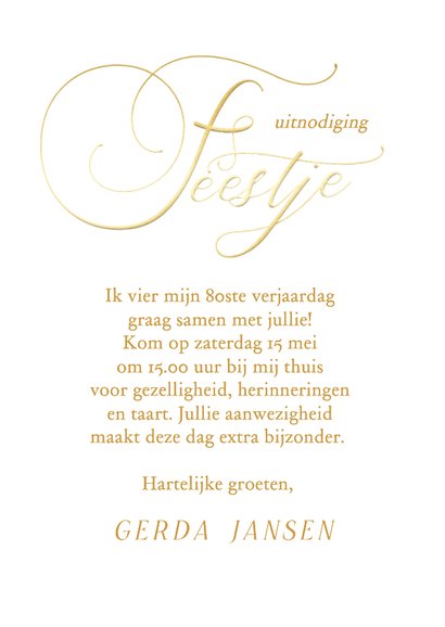 Klassieke uitnodiging met foto en gouden tekst 3