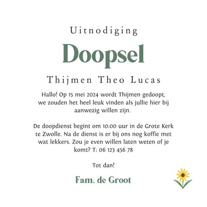 Klassieke uitnodigingkaart doopsel bloemetjes lente 3