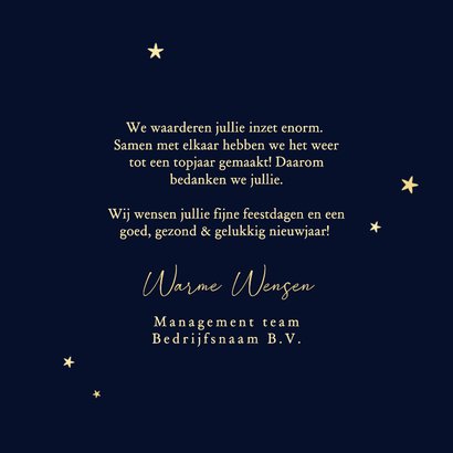 Klassieke zakelijk kerstkaart hartelijk bedankt blauw goud Achterkant