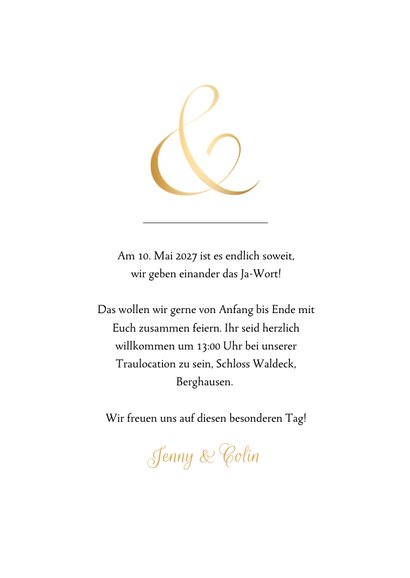 Klassische Einladung zur Hochzeit Ampersand gold 3