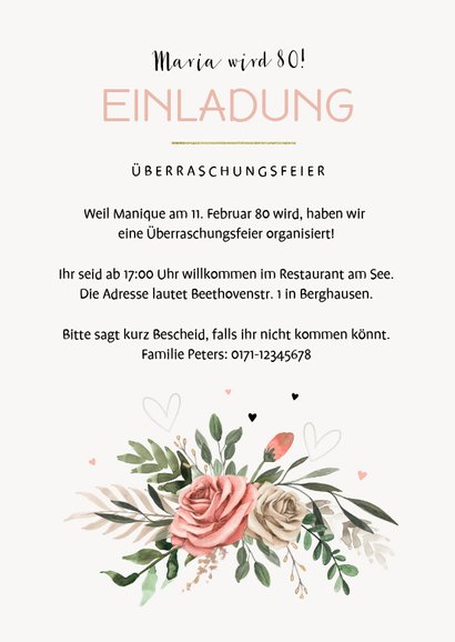 Klassische Einladungskarte Geburtsjahr und Blumen 3