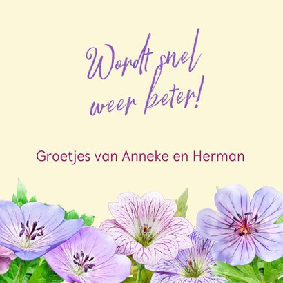 Kleurige beterschapskaart met tekening van blauwe Bolderik 3