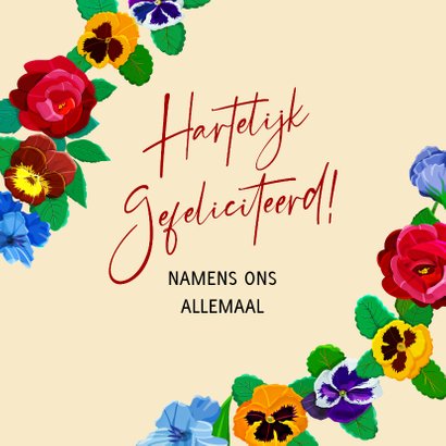 Kleurige kaart met bloemen voor een jarige vrouw 3