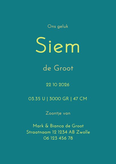 Kleurrijk geboortekaartje met patroon van maantjes 3