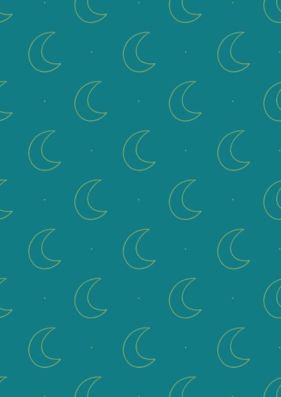 Kleurrijk geboortekaartje met patroon van maantjes Achterkant