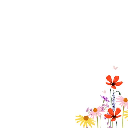 Kleurrijke bedankkaart lentefeest veldbloemen foto hart Achterkant