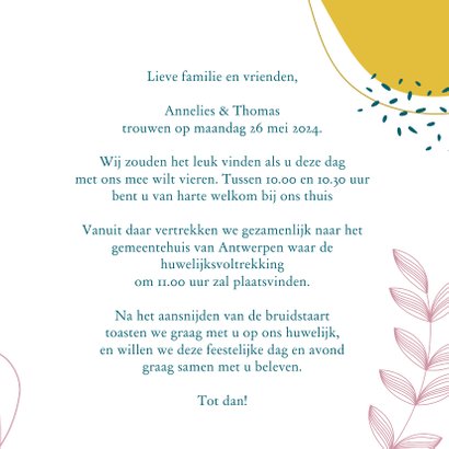 Kleurrijke botanische trouwkaart 3