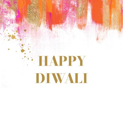 Kleurrijke Diwali kaart fotokaart verfstrepen warm goud 2