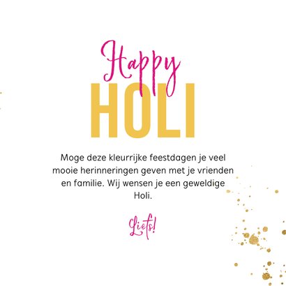 Kleurrijke Holi kaart verfstrepen goud spetters 3