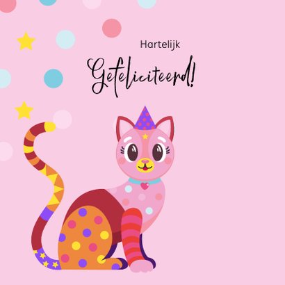 Kleurrijke kat verjaardagskaart met confetti 2