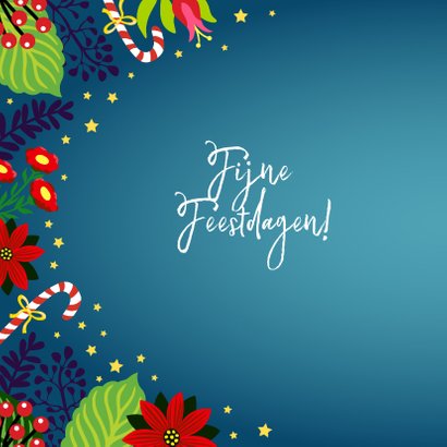 Kleurrijke kerstkaart met flamingo en bloemen 2