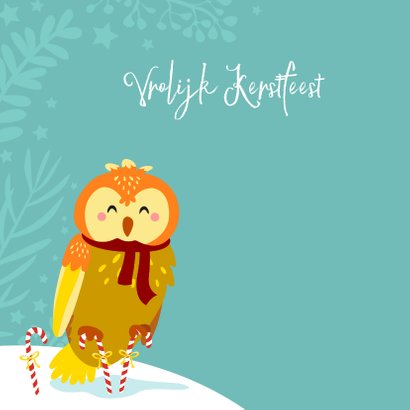 Kleurrijke kerstkaart met uil in de sneeuw 2