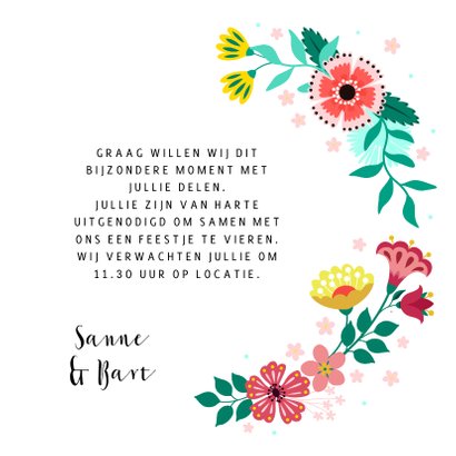 Kleurrijke uitnodiging bruiloft met bloemen 3