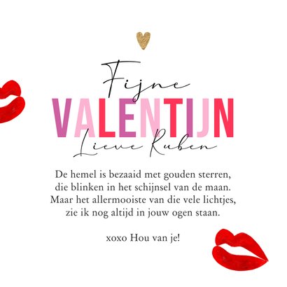 Kleurrijke valentijnskaart sexy lippen watercolor hart goud 3