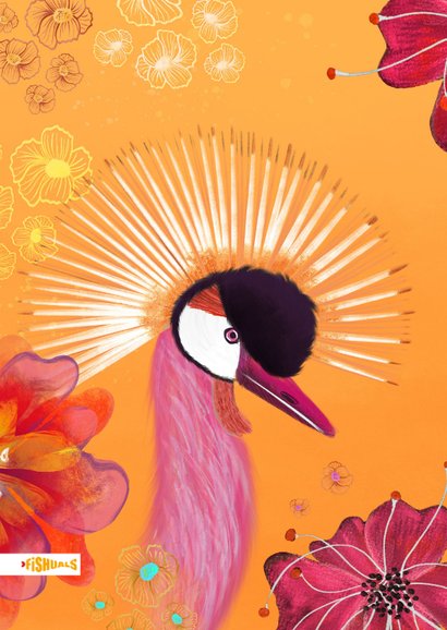 Kleurrijke verjaardagkaart met kroonkraanvogel 2