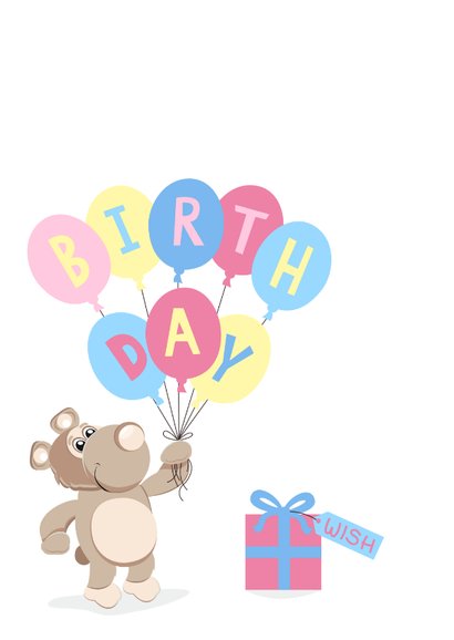 Kleurrijke verjaardagskaart beer met ballonnen 2