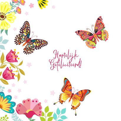Kleurrijke verjaardagskaart vlinders en bloemen 2