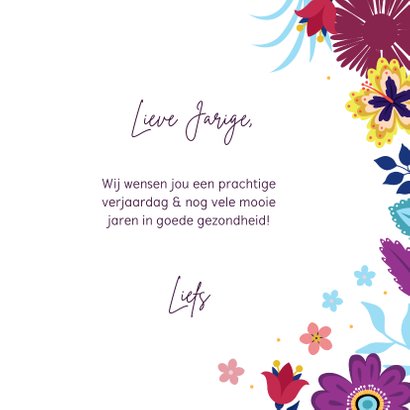 Kleurrijke verjaardagskaart vogel & bloemen 3