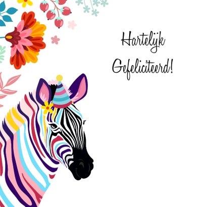 Kleurrijke zebra verjaardagskaart met bloemen 2