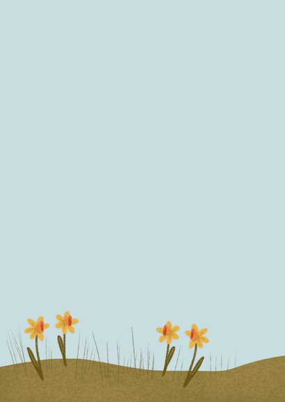 Knuffelkaart hond en narcissen om zomaar te versturen 2