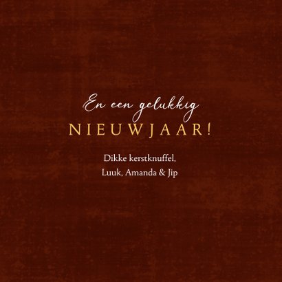 Knusse kerstkaart kerstballen foto goud strik 3