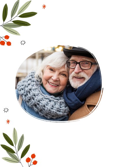Knusse kerstkaart stel in pyjama met foto en bladeren 2