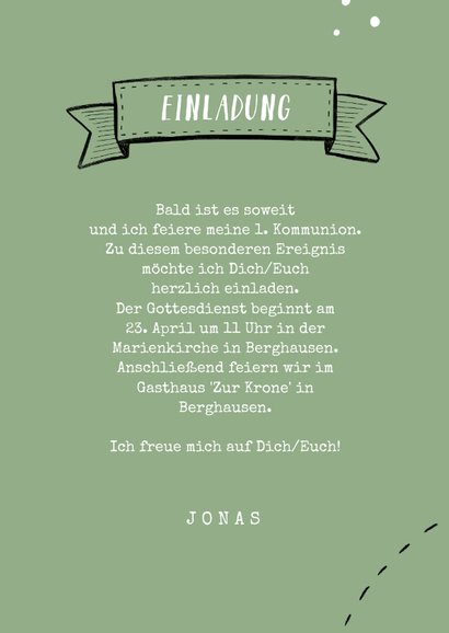 Kommunionseinladung rundes Foto & Doodles 3