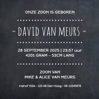 krijtbord Silhouet naam Geboorte 3