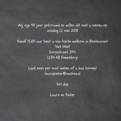 Krijtbord uitnodiging 40 jaar getrouwd - 40 cijfers hout 3