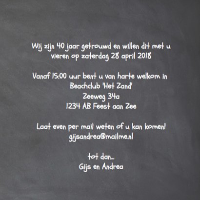 Krijtbord uitnodiging 40 jaar getrouwd - wegwijzers hout 3