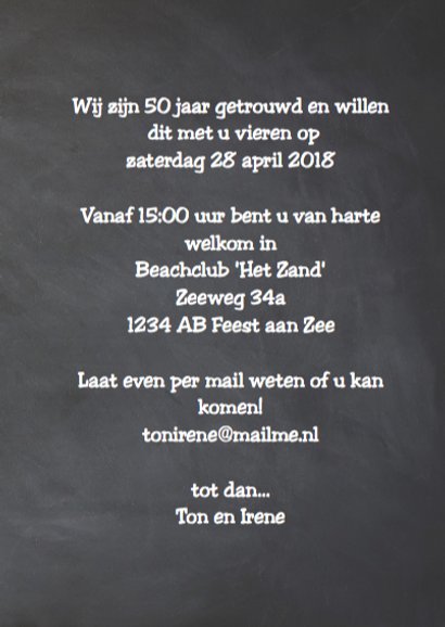 Krijtbord uitnodiging 50 jaar getrouwd - wegwijzers 3