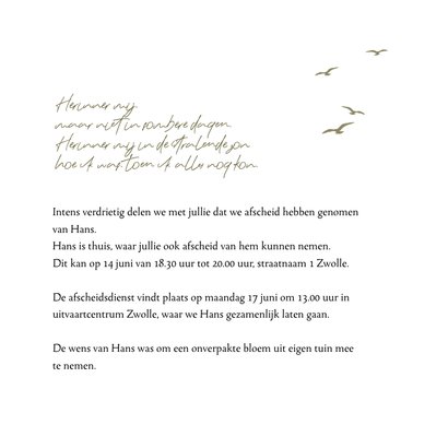 Kunstzinnige rouwkaart abstracte vormen vogels foto 2