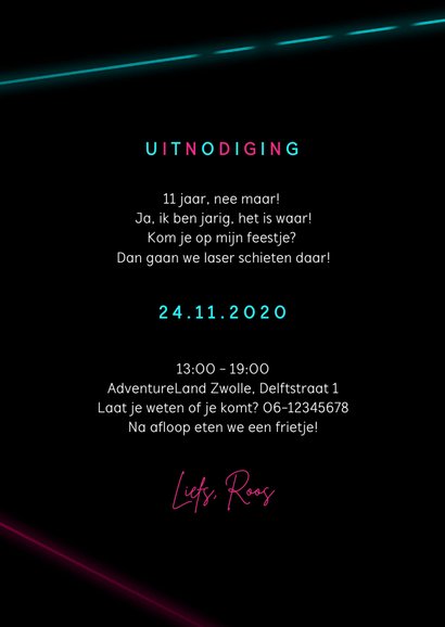 Laserparty kinderfeestje stoer indoor uitnodiging 3