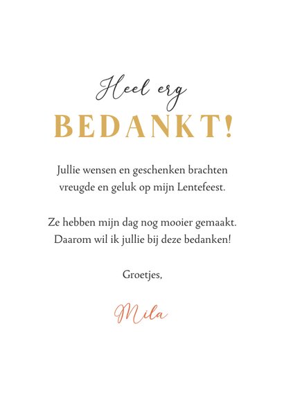 Lentefeest bedankkaart bloemen hartjes goud retro 3