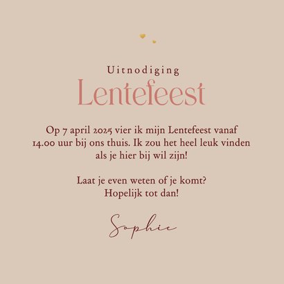 Lentefeest stijlvol bloemen meisje uitnodiging hartjes 3