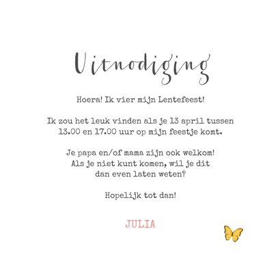 Lentefeest uitnodiging bloemen lief hartjes label vlinders 3