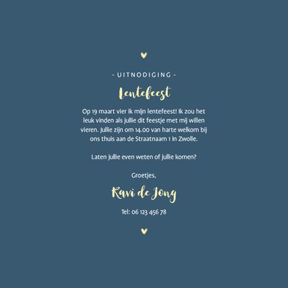 Lentefeest uitnodiging gouden hartjes en sterren aanpasbaar 3