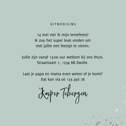 Lentefeest uitnodiging hip met foto en zilveren spetters 3