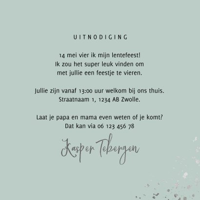 Lentefeest uitnodiging hip met foto en zilveren spetters 3