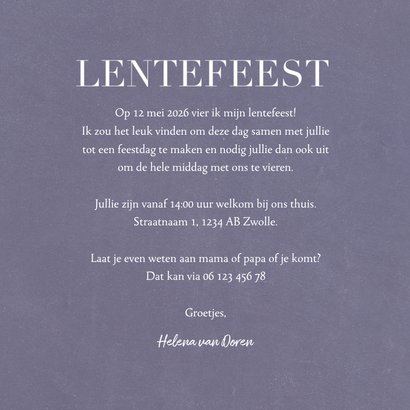 Lentefeest uitnodiging klassieke letter en grote foto 3