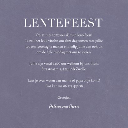 Lentefeest uitnodiging klassieke letter en grote foto 3