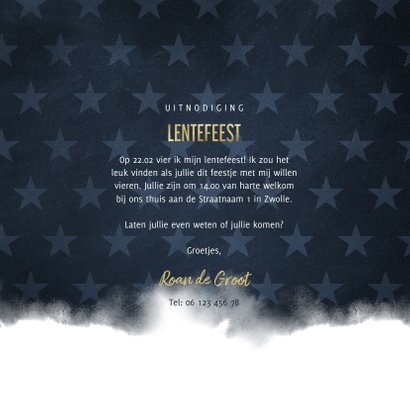 Lentefeest uitnodiging stoer waterverf blauw met sterren 3
