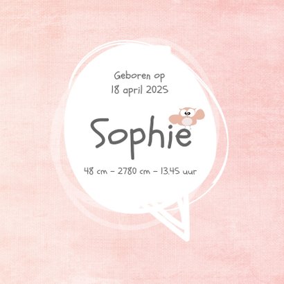 leuk geboortekaartje met lief uiltje en roze achtergrond 3