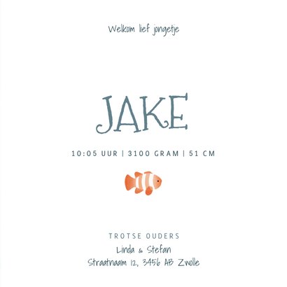 Leuk geboortekaartjes met visjes plantjes belletjes oceaan 3