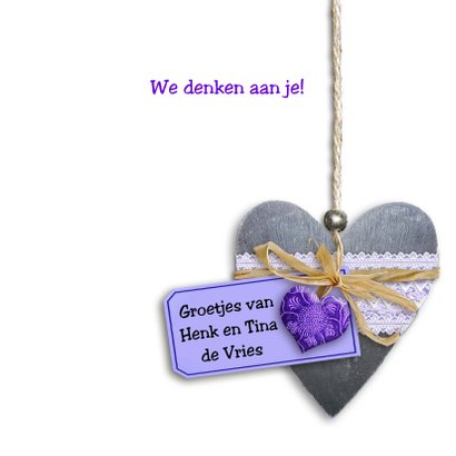 Leuke beterschapskaart 2 hartjes op blauwe bloemen 3