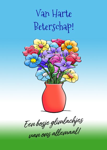 Leuke beterschapskaart met 2 opkikkers en kleurrijke bloemen 3