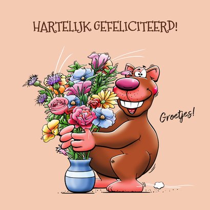 Leuke en grappige verjaardagskaart met beer en muis bloemen 3