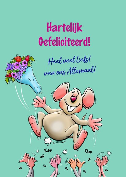 Leuke en grappige verjaardagskaart met muisje en bloemen 3