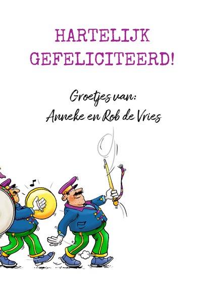 Leuke felicitatiekaart met de fanfare voor de jarige! 3